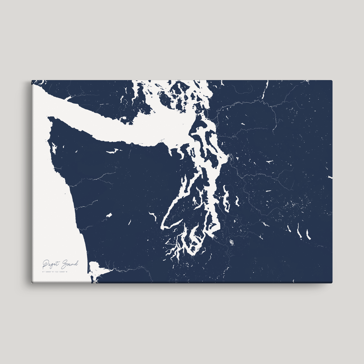 Puget Sound horizontal canvas map, Navy, No Frame