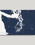 Puget Sound horizontal canvas map, Navy, No Frame