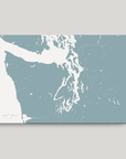 Puget Sound horizontal canvas map, Soft Blue, No Frame
