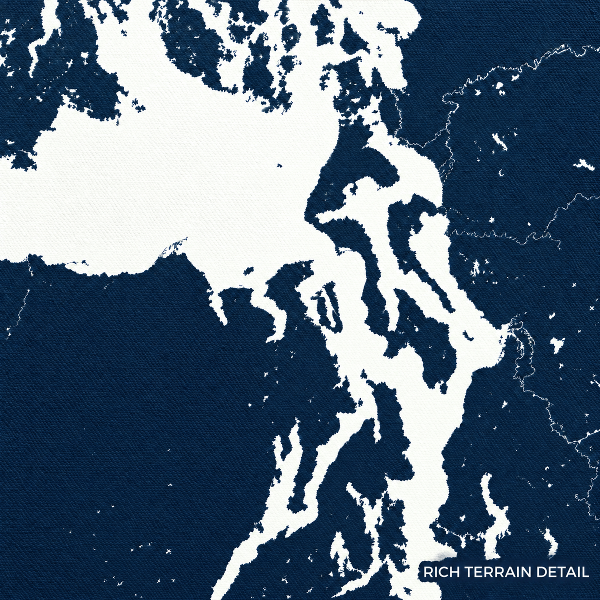 Puget Sound vertical canvas map in Navy, shoreline detail