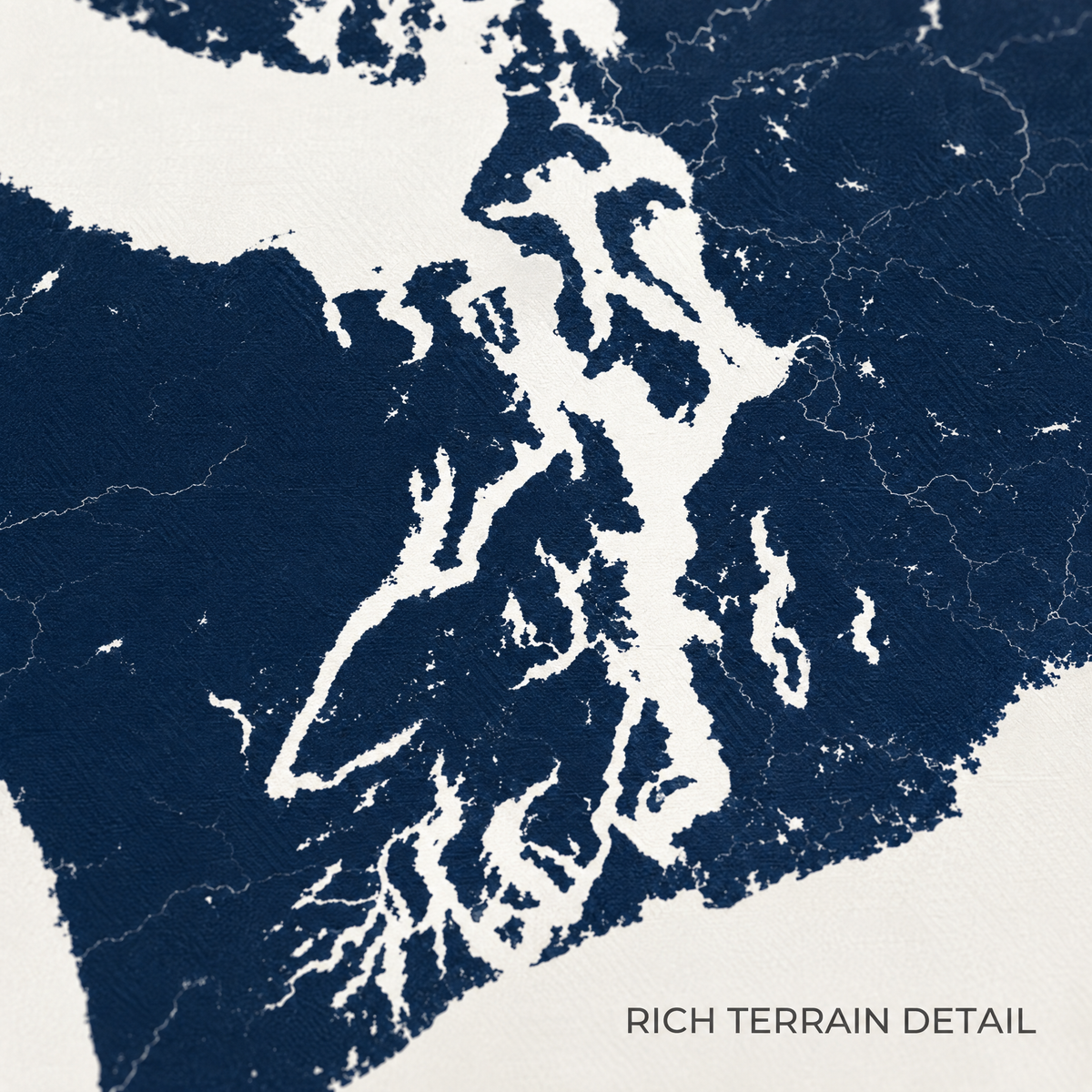 Puget Sound vertical canvas map in Navy, map detail