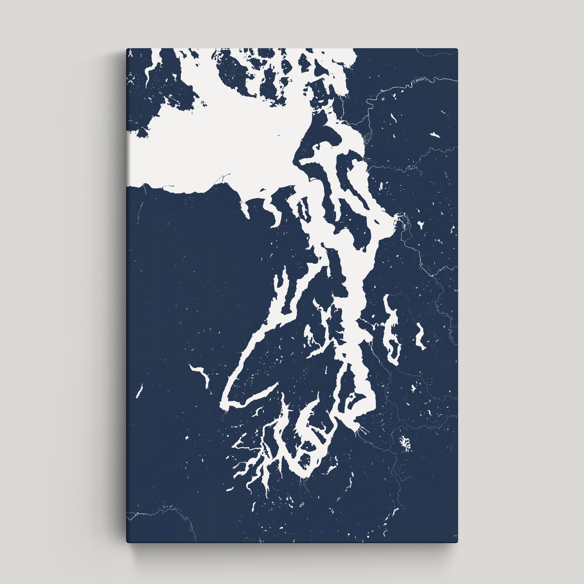 Puget Sound vertical canvas map, Navy, No Frame