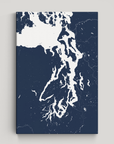 Puget Sound vertical canvas map, Navy, No Frame