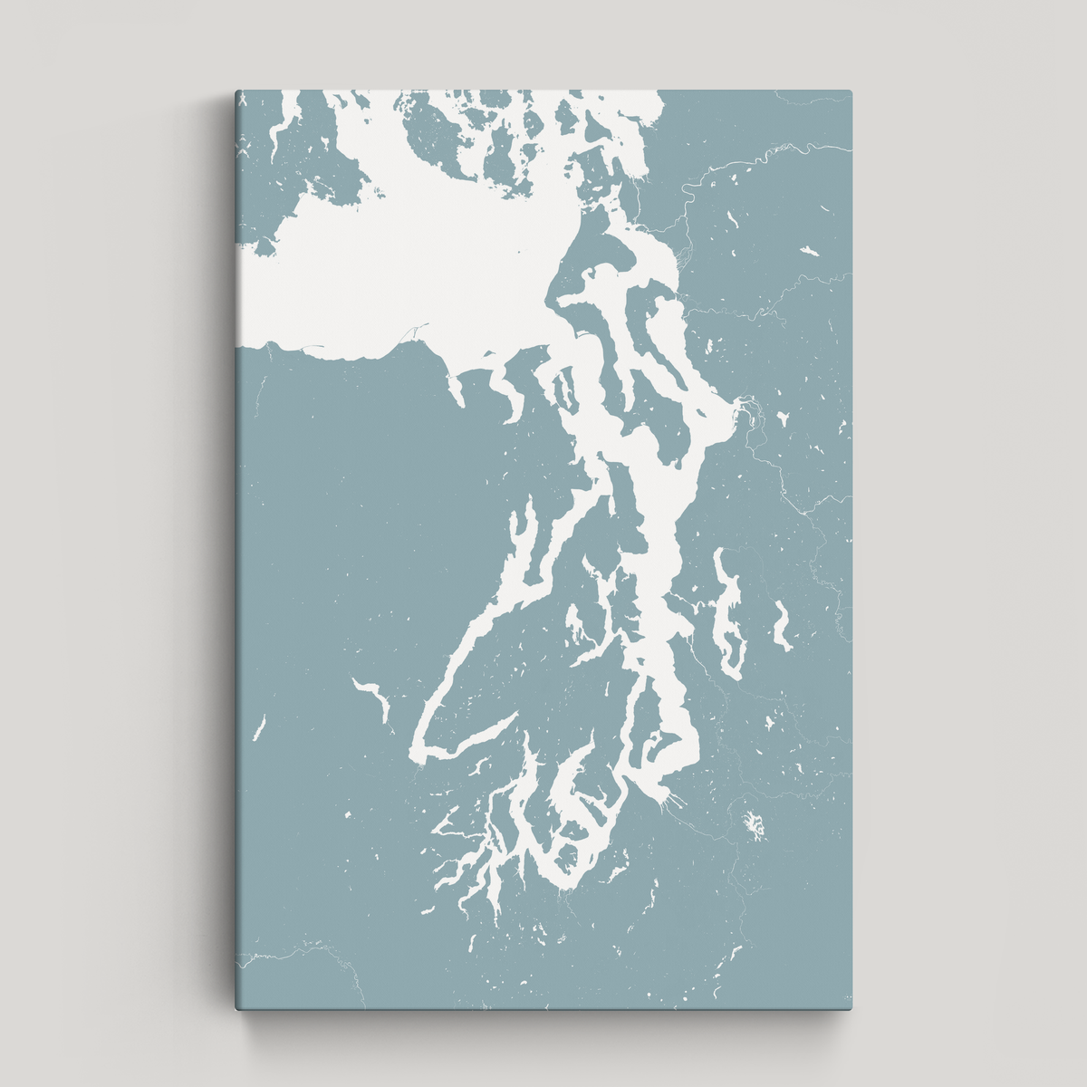 Puget Sound vertical canvas map, Soft Blue, No Frame