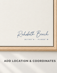 Rehoboth Beach horizontal canvas map in Navy, location and coordinates detail
