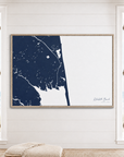 Rehoboth Beach horizontal canvas map in Navy, window interior