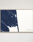 Rehoboth Beach horizontal canvas map, Navy, Natural Oak