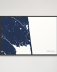 Rehoboth Beach horizontal canvas map, Navy, Black Frame