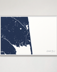 Rehoboth Beach horizontal canvas map, Navy, White Frame