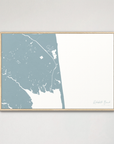 Rehoboth Beach horizontal canvas map, Soft Blue, Natural Oak