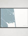 Rehoboth Beach horizontal canvas map, Soft Blue, Black Frame