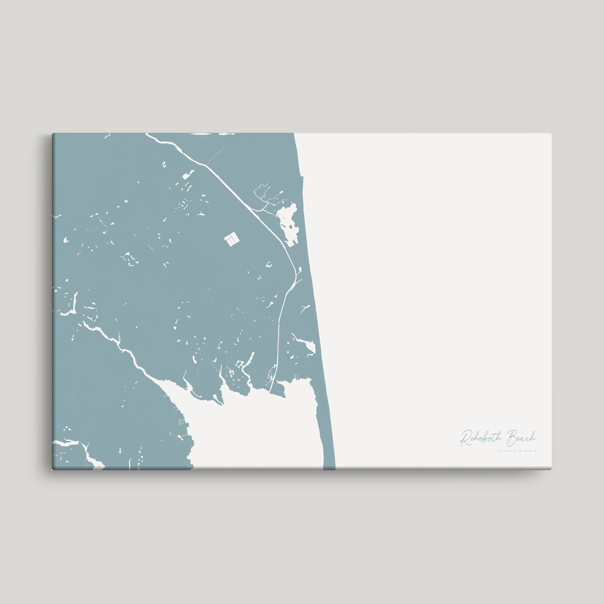Rehoboth Beach horizontal canvas map, Soft Blue, No Frame