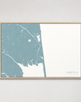 Rehoboth Beach horizontal canvas map, Soft Blue, Light Wood