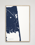 Rehoboth Beach vertical canvas map, Navy, Natural Oak