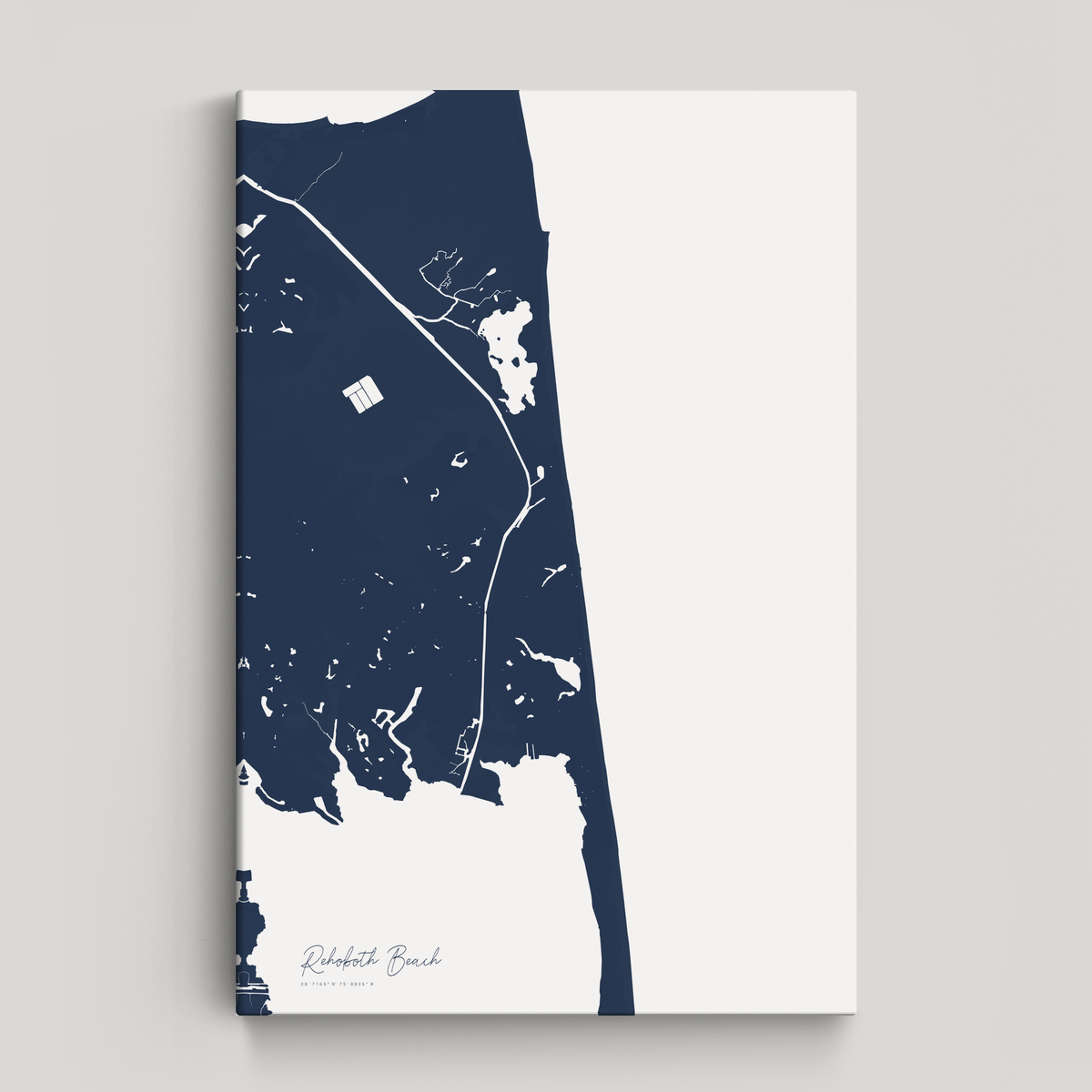 Rehoboth Beach vertical canvas map, Navy, No Frame