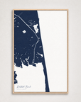 Rehoboth Beach vertical canvas map, Navy, Light Wood
