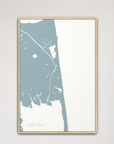 Rehoboth Beach vertical canvas map, Soft Blue, Natural Oak