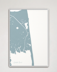 Rehoboth Beach vertical canvas map, Soft Blue, White Frame