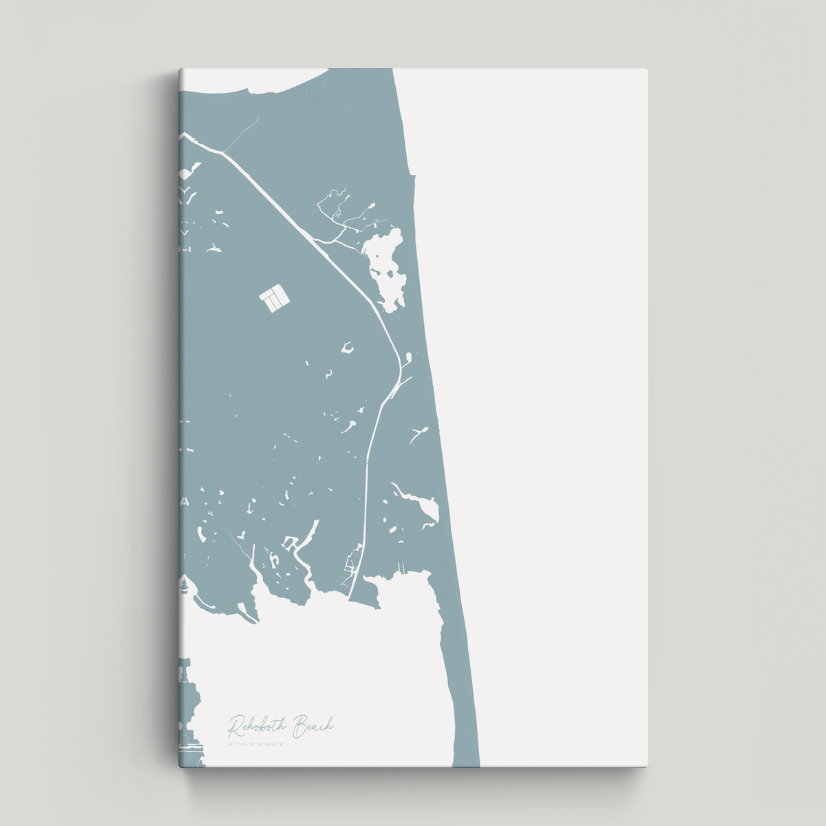 Rehoboth Beach vertical canvas map, Soft Blue, No Frame