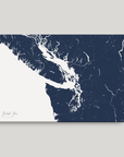Salish Sea horizontal canvas map, Navy, No Frame