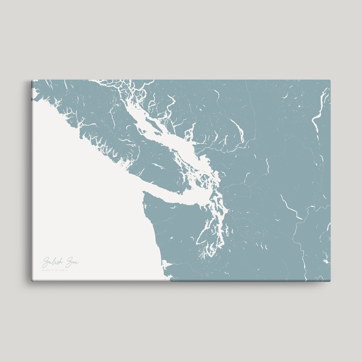 Salish Sea horizontal canvas map, Soft Blue, No Frame