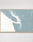 Salish Sea horizontal canvas map, Soft Blue, Light Wood