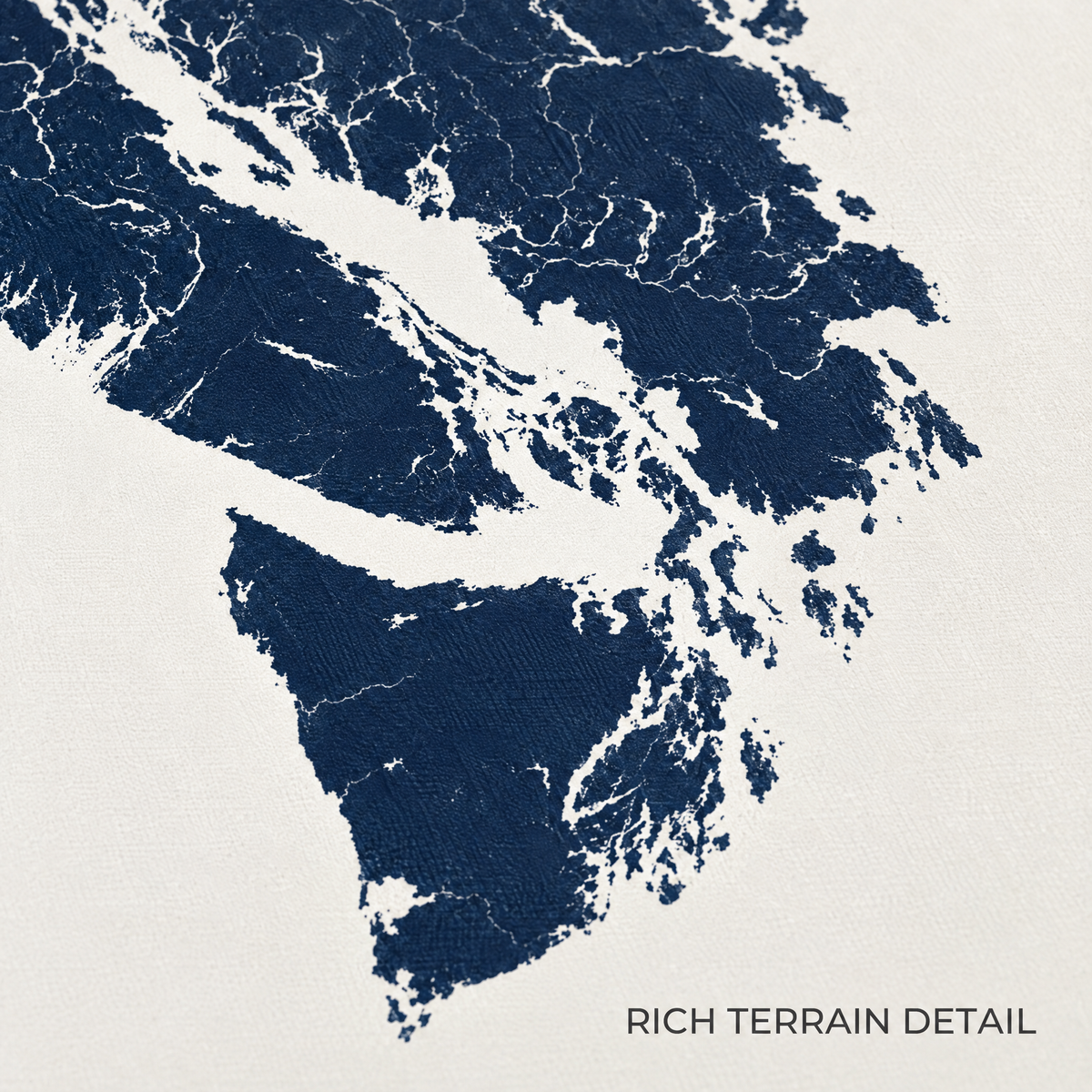 Salish Sea vertical canvas map in Navy, map detail