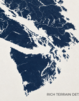 Salish Sea vertical canvas map in Navy, map detail