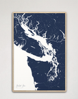 Salish Sea vertical canvas map, Navy, Natural Oak
