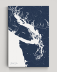 Salish Sea vertical canvas map, Navy, No Frame
