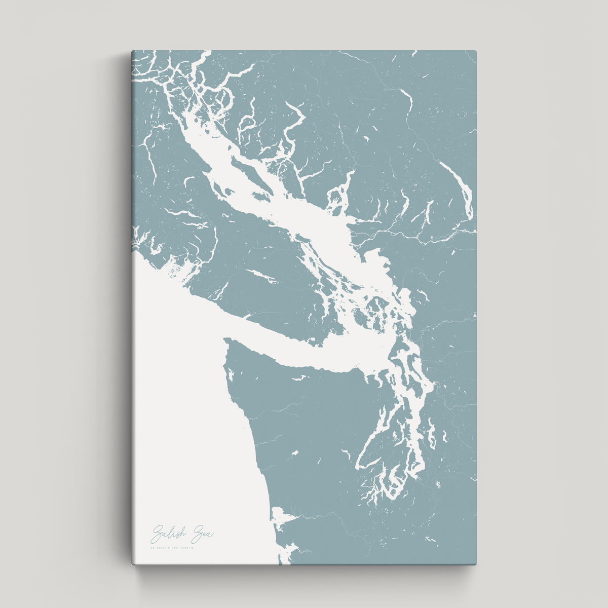 Salish Sea vertical canvas map, Soft Blue, No Frame