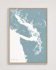 Salish Sea vertical canvas map, Soft Blue, Light Wood