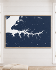 Sassafras River horizontal canvas map in Navy, window interior