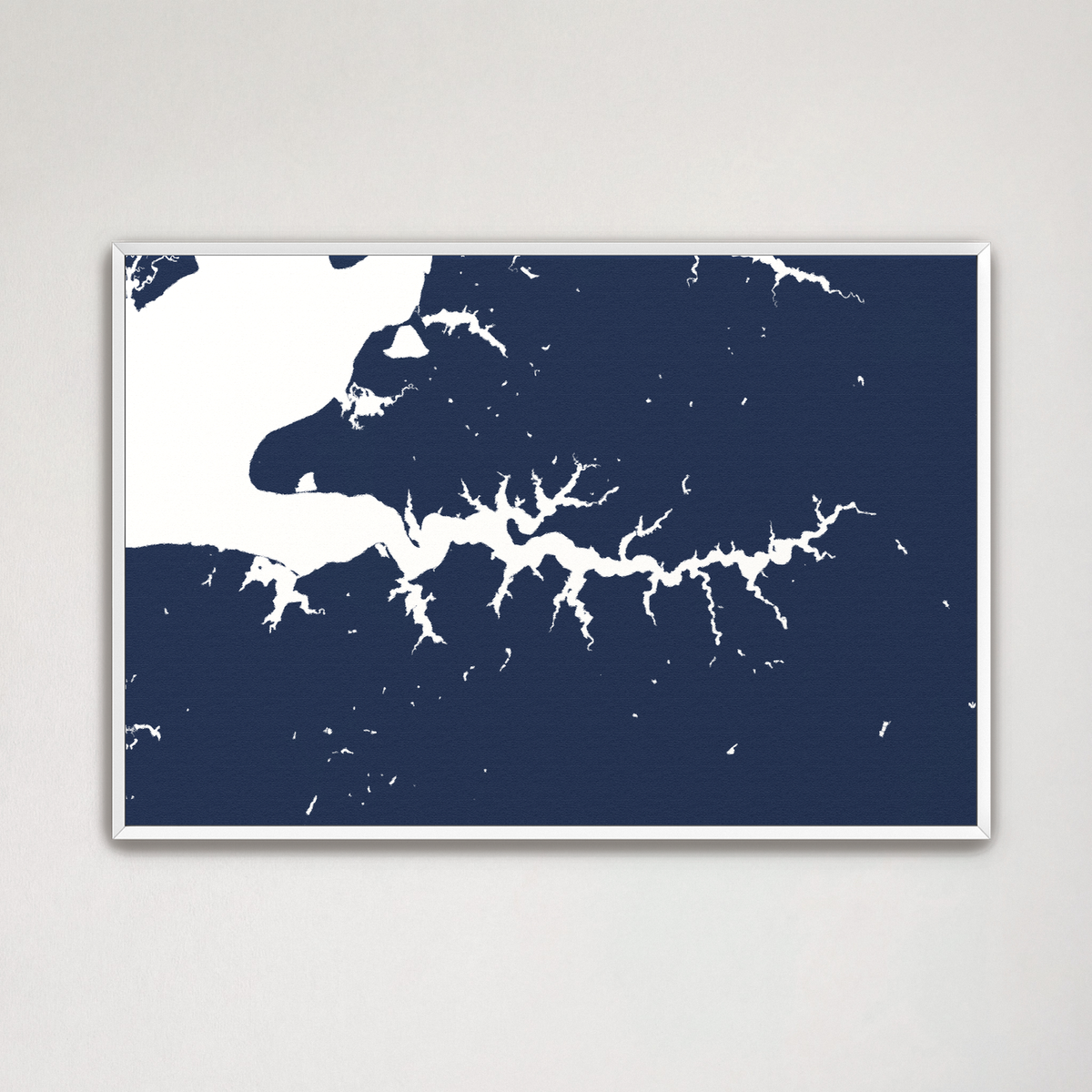 Sassafras River horizontal canvas map, Navy, White Frame