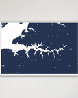 Sassafras River horizontal canvas map, Navy, White Frame