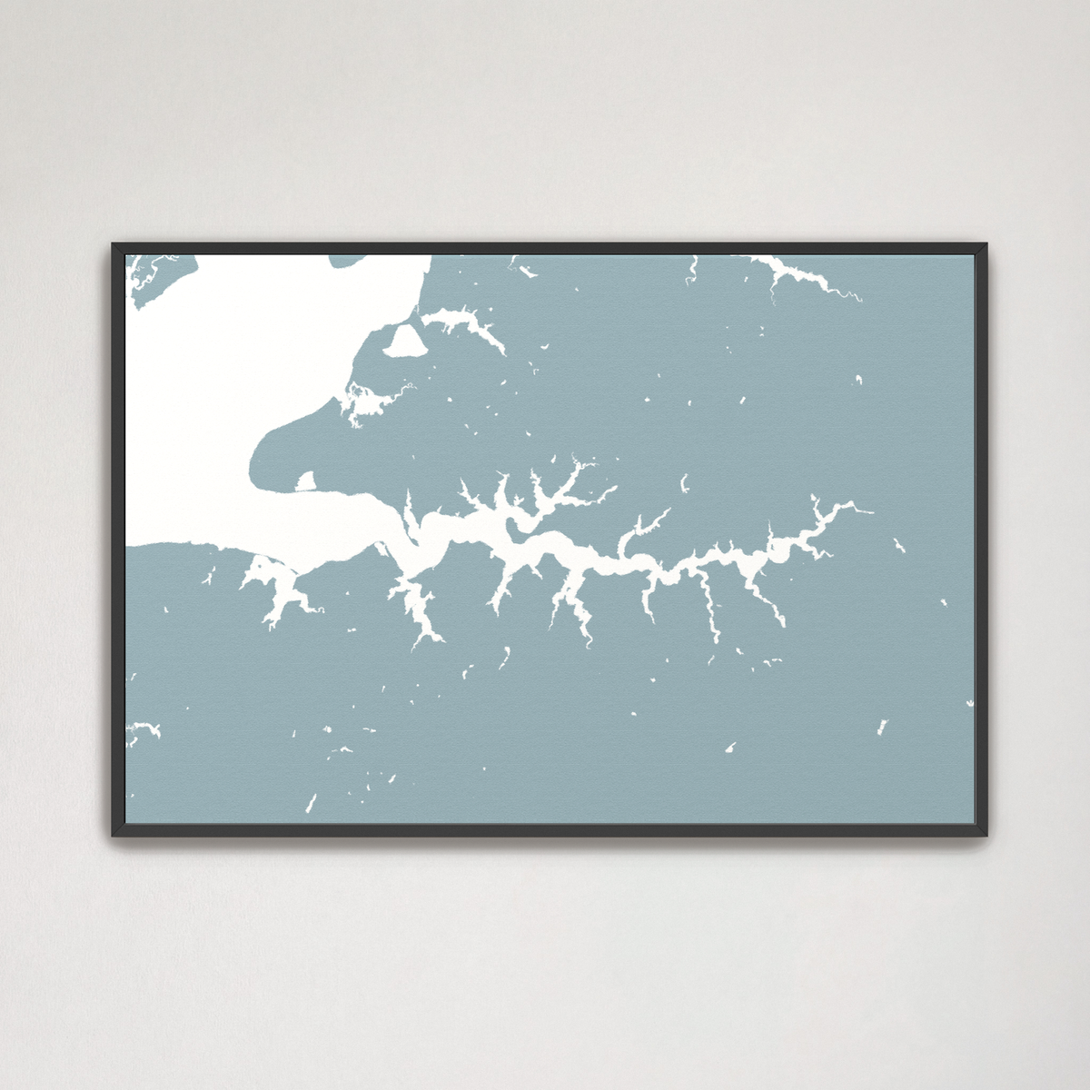 Sassafras River horizontal canvas map, Soft Blue, Black Frame