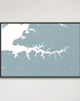 Sassafras River horizontal canvas map, Soft Blue, Black Frame