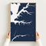 Sassafras River vertical canvas map in Navy, hands holding an oak-framed canvas