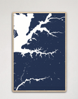 Sassafras River vertical canvas map, Navy, Natural Oak