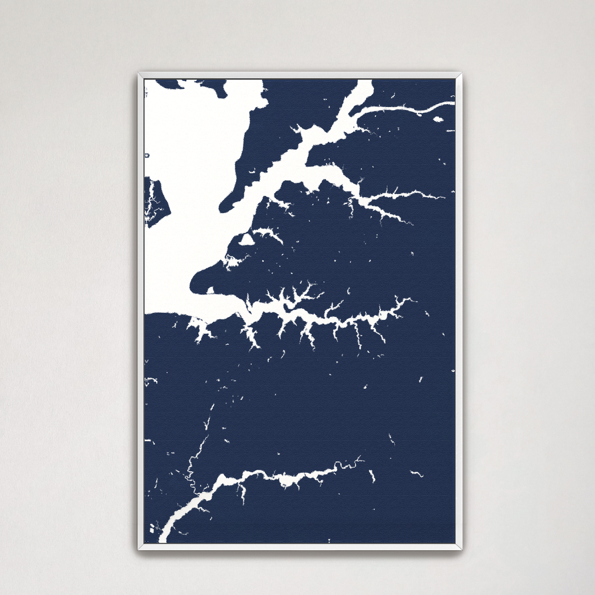 Sassafras River vertical canvas map, Navy, White Frame