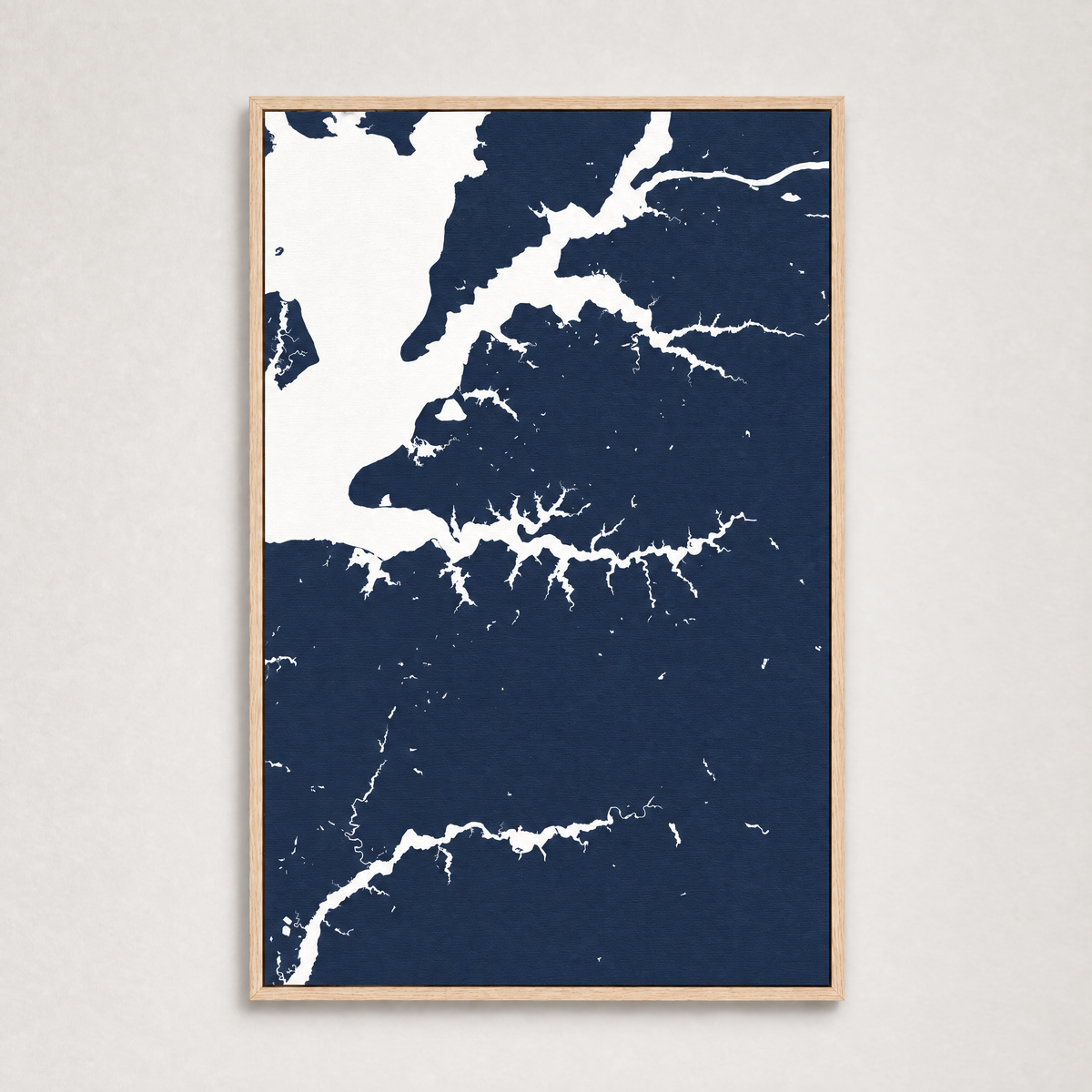 Sassafras River vertical canvas map, Navy, Light Wood