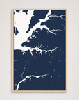 Sassafras River vertical canvas map, Navy, Light Wood