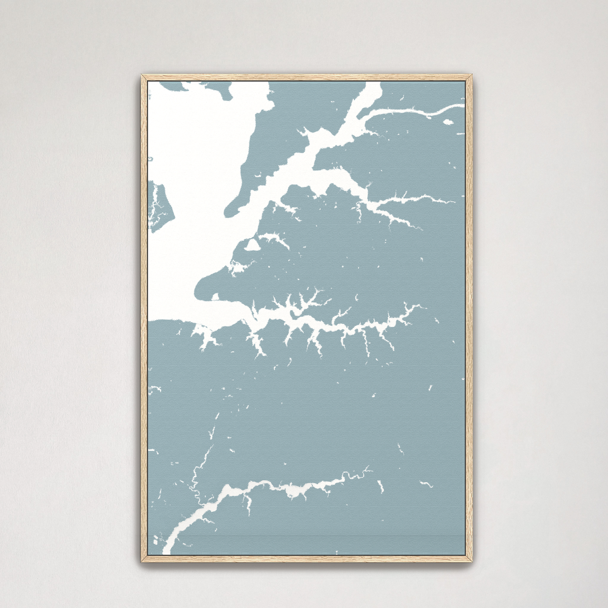 Sassafras River vertical canvas map, Soft Blue, Natural Oak