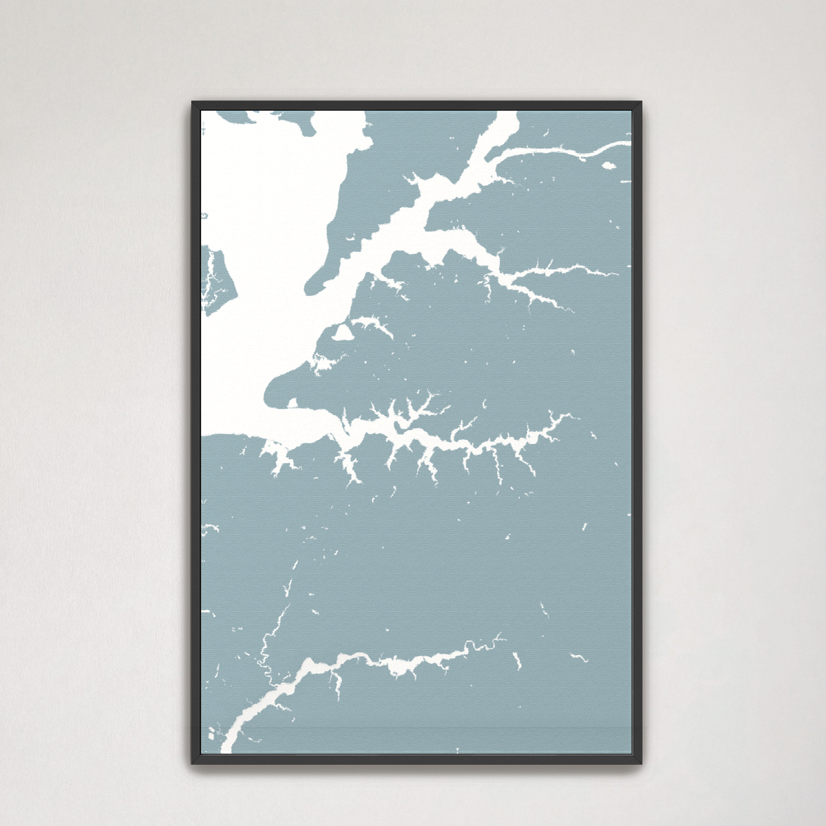 Sassafras River vertical canvas map, Soft Blue, Black Frame