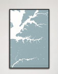 Sassafras River vertical canvas map, Soft Blue, Black Frame