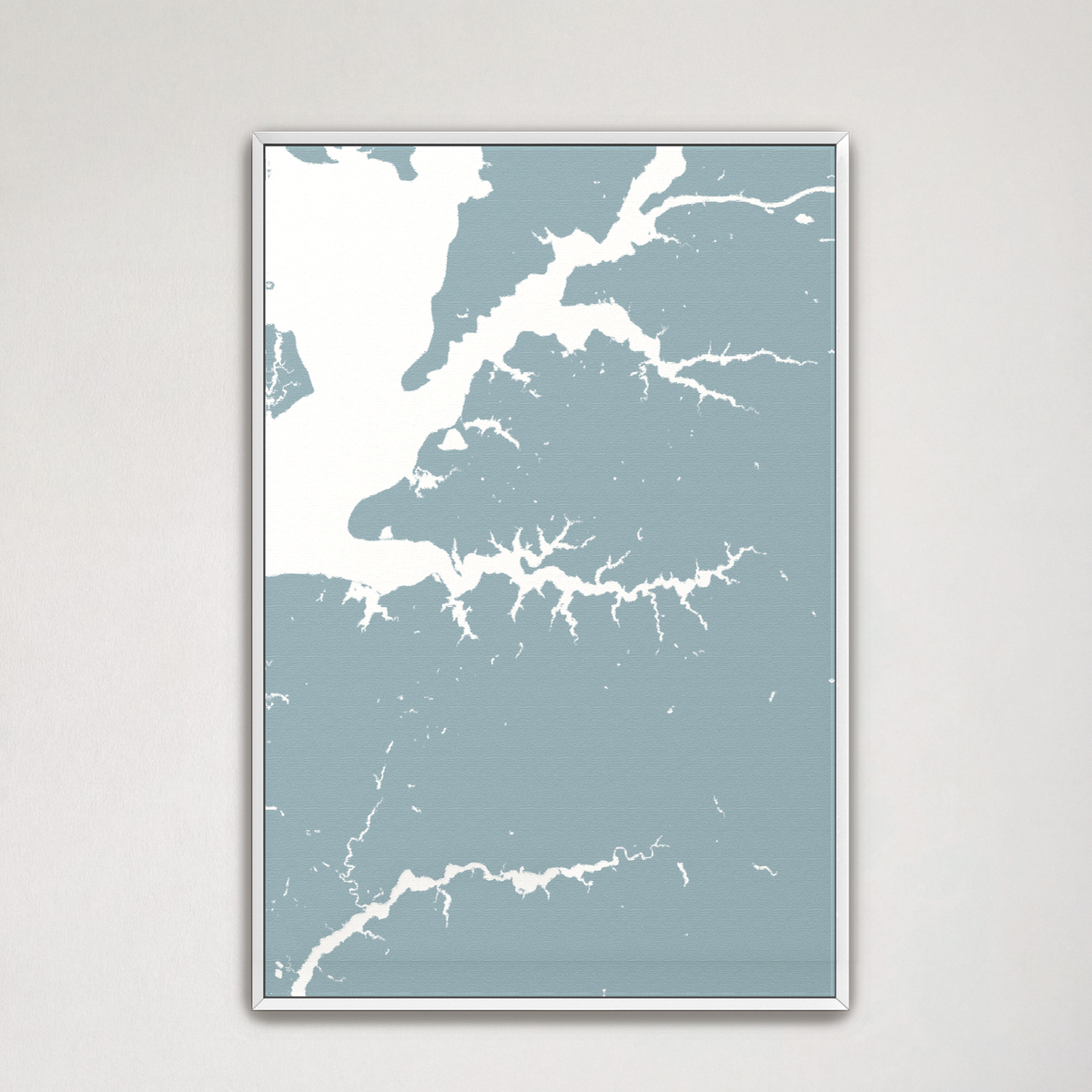 Sassafras River vertical canvas map, Soft Blue, White Frame
