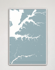 Sassafras River vertical canvas map, Soft Blue, White Frame