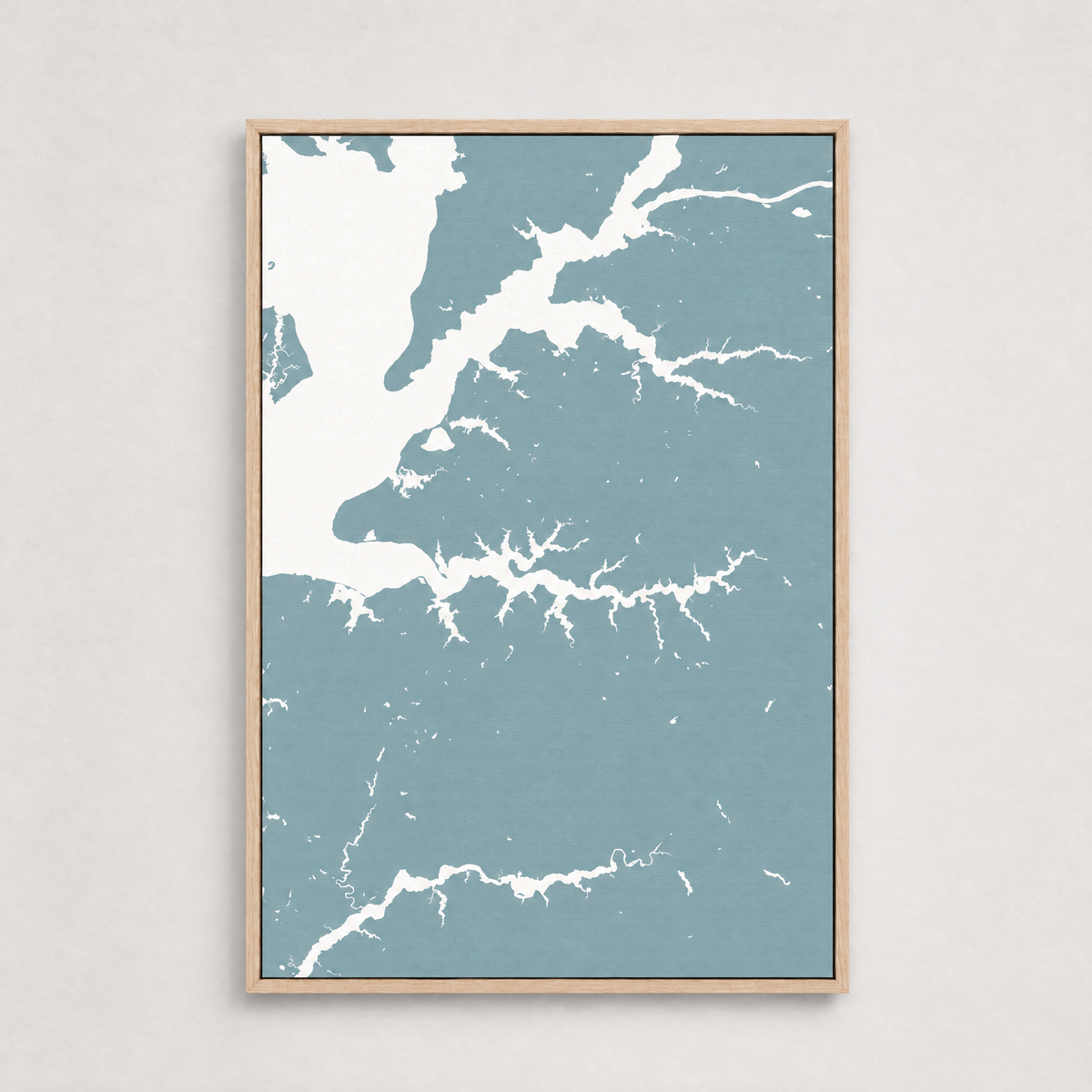 Sassafras River vertical canvas map, Soft Blue, Light Wood