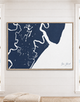 Sea Island horizontal canvas map in Navy, window interior
