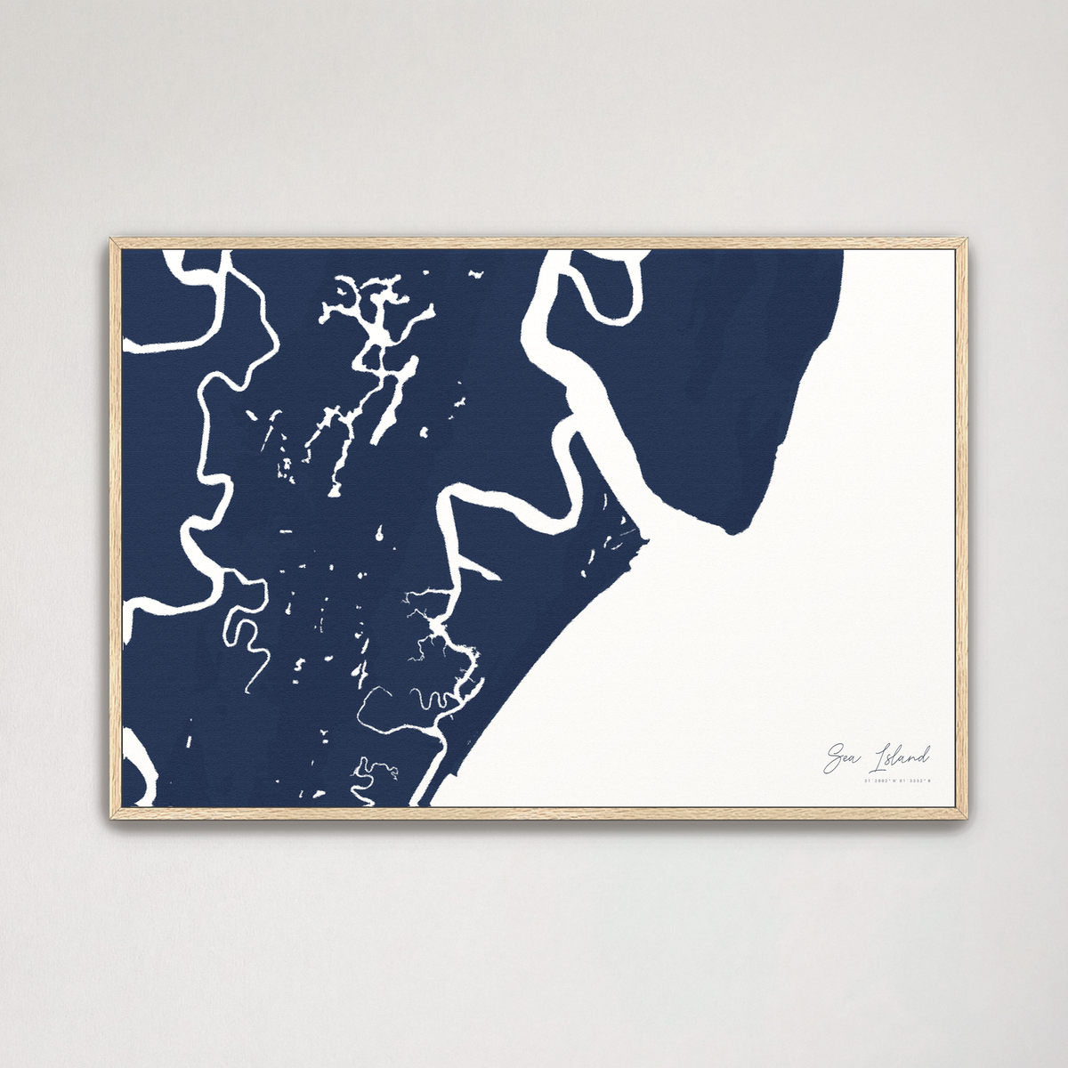 Sea Island horizontal canvas map, Navy, Natural Oak
